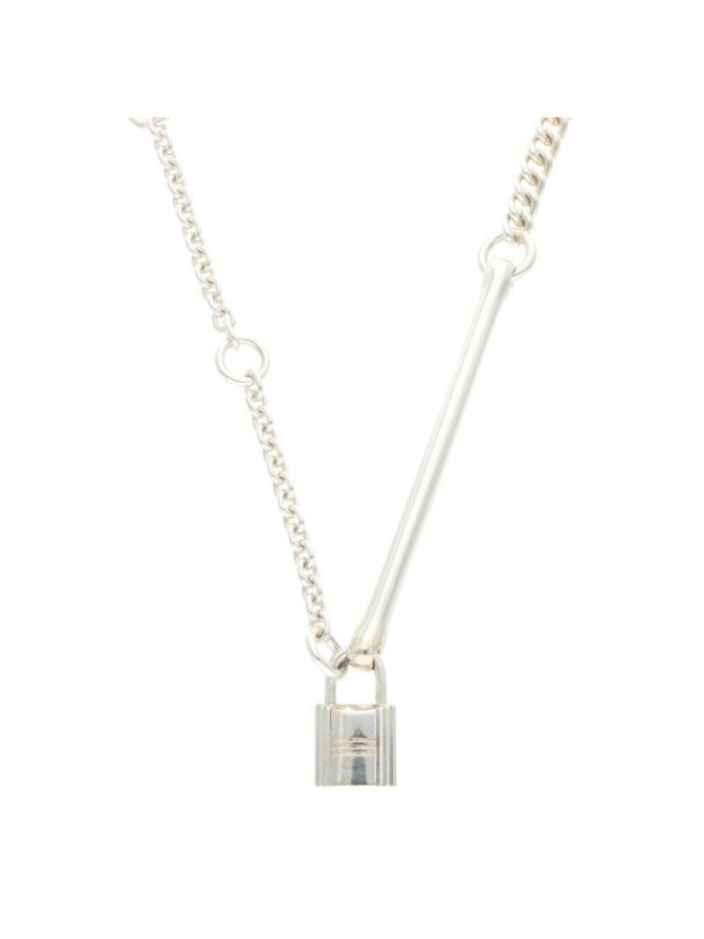 Hermes Padlock Silver Chain Necklace